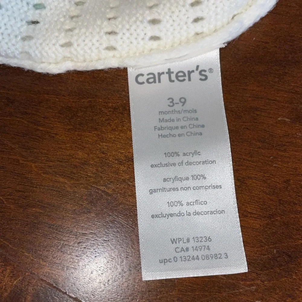 Carter’s Baby Girl White Knit Beanie Hat with Aqua Blue Flower 3-9 Months